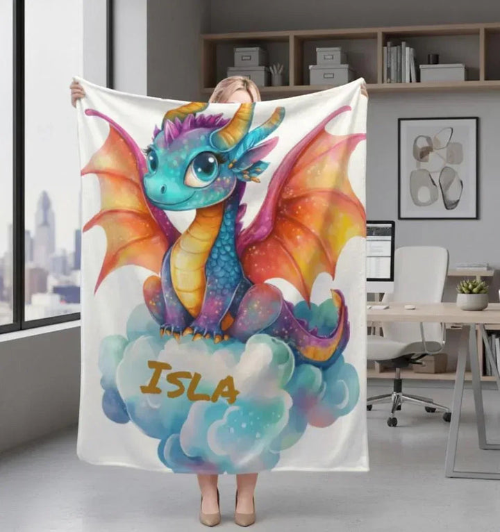 Personalized Girl Dragon Fleece Blanket with Name