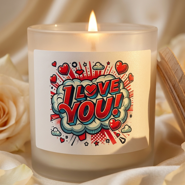 Frosted Glass Candle, 11oz - I Love You