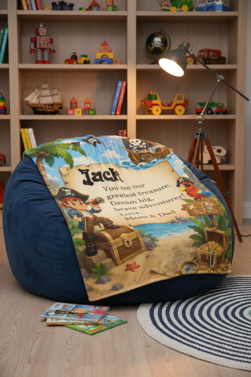 Personalized Pirate Treasure Throw Blanket for Kids
