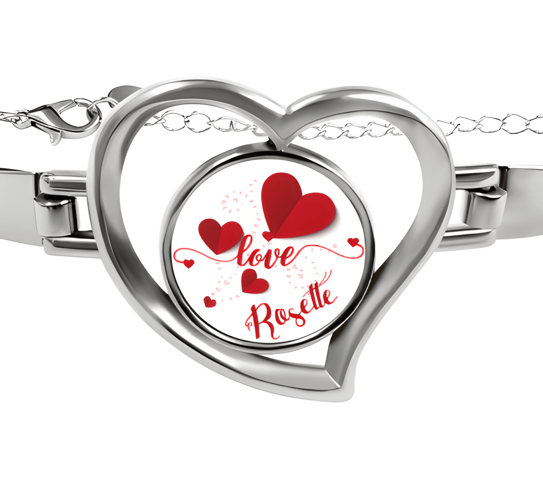 Personalized Name Heart Bangle Bracelet in Silver