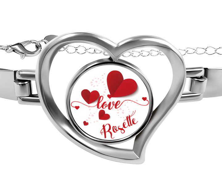 Personalized Name Heart Bangle Bracelet in Silver
