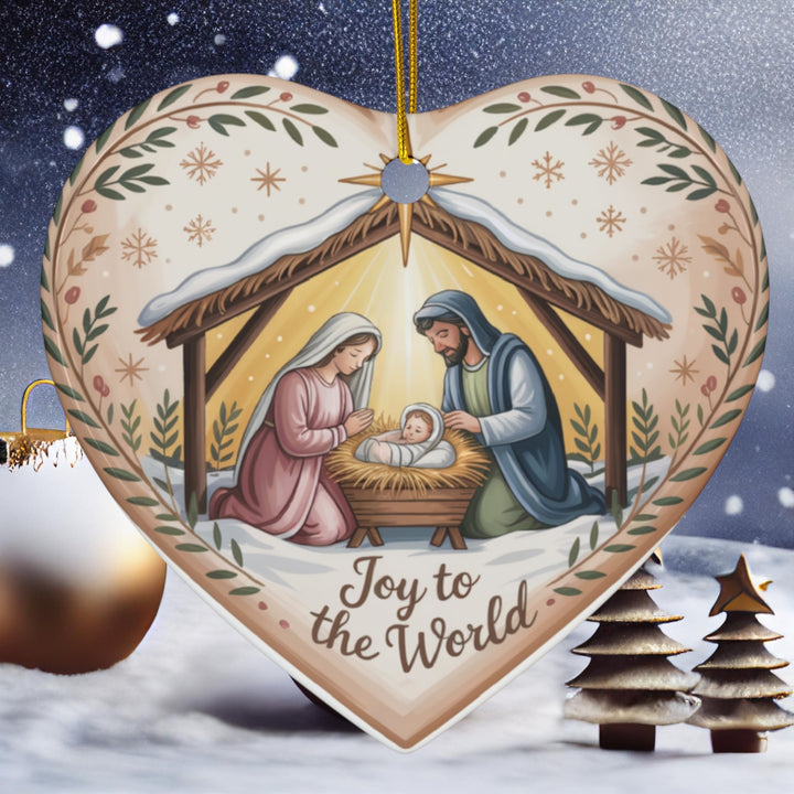 Joy To The World Manger Ceramic Ornament