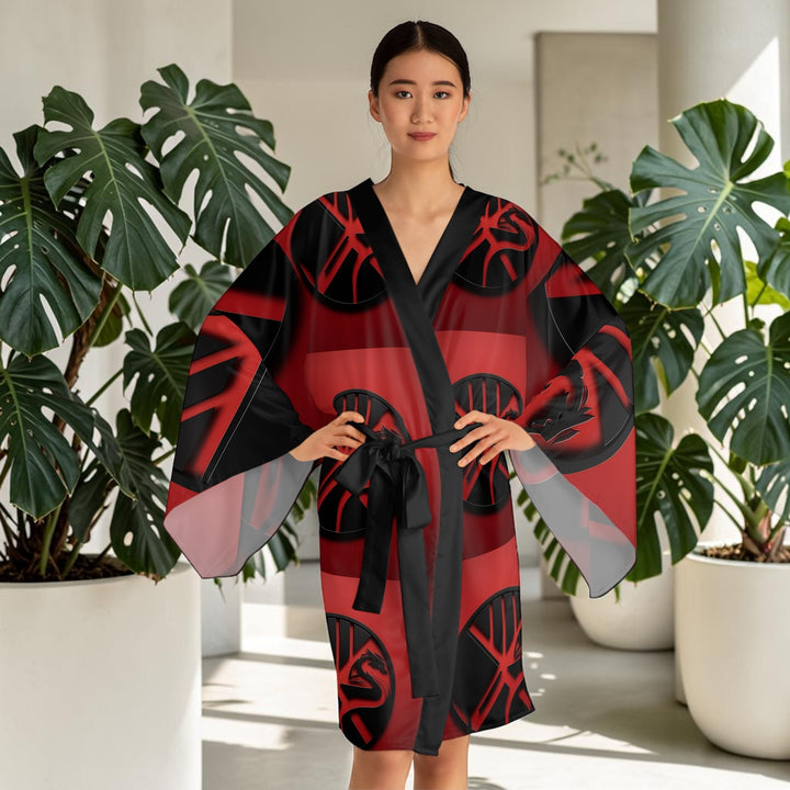 Red & Black Dragon Long-Sleeve Kimono Robe