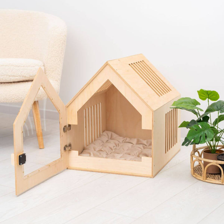 Large Indoor Dog House | Wooden Pet House with Optional Door