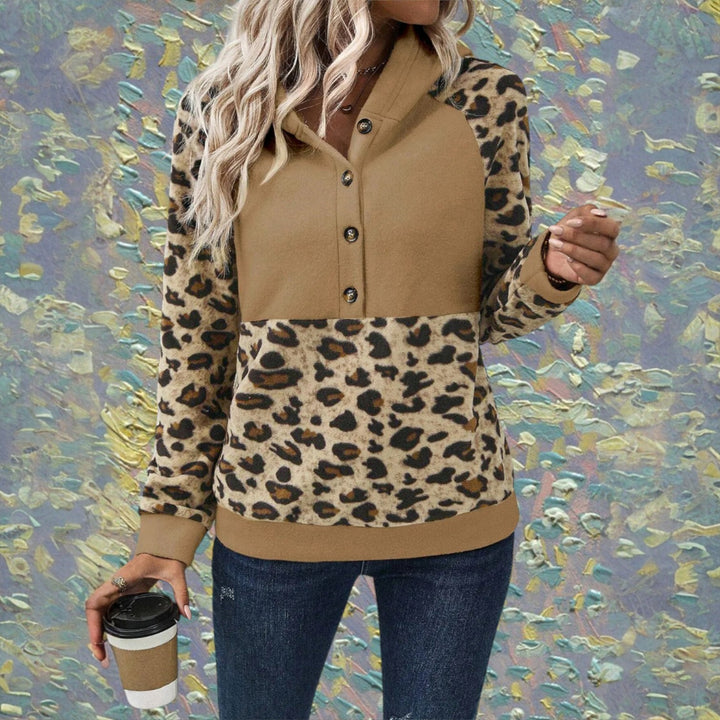 Leopard Half Button Long Sleeve Hoodie