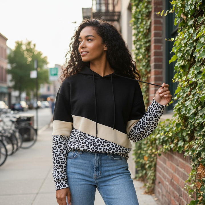 Leopard Color Block Hoodie