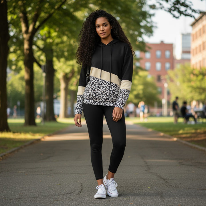 Leopard Color Block Hoodie