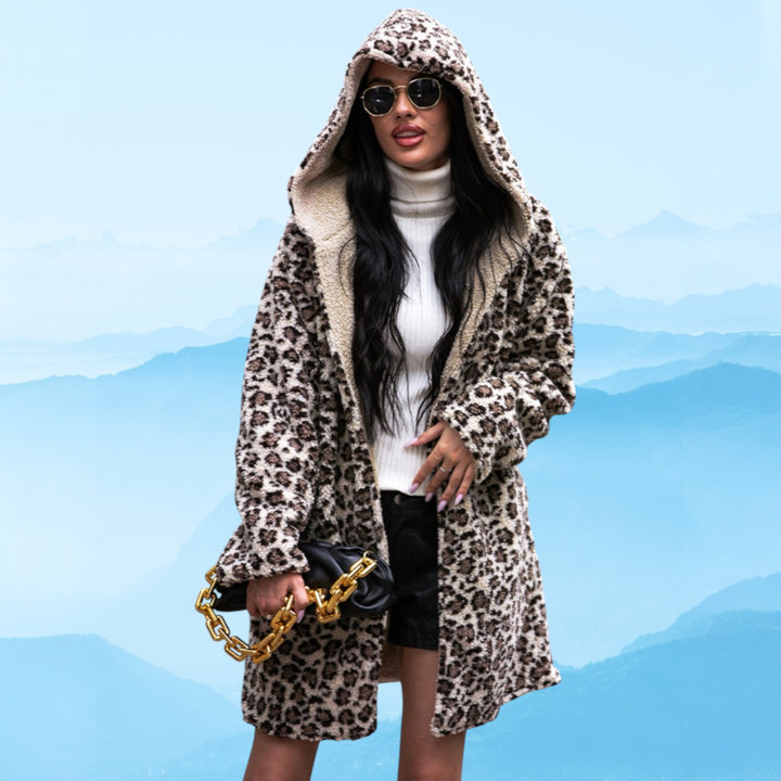 Shiny Leopard Print Hooded Teddy Coat