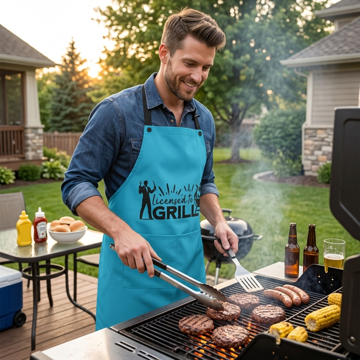 Licensed To Grill Apron – Funny BBQ Gift for Dad