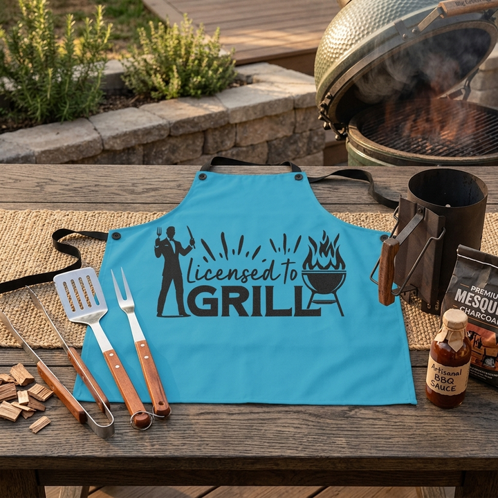 Licensed To Grill Apron – Funny BBQ Gift for Dad