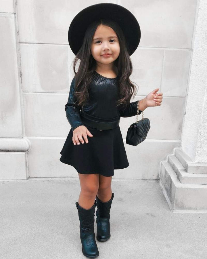 Girls’ Onyx Shimmer Long Sleeve Halloween Leotard