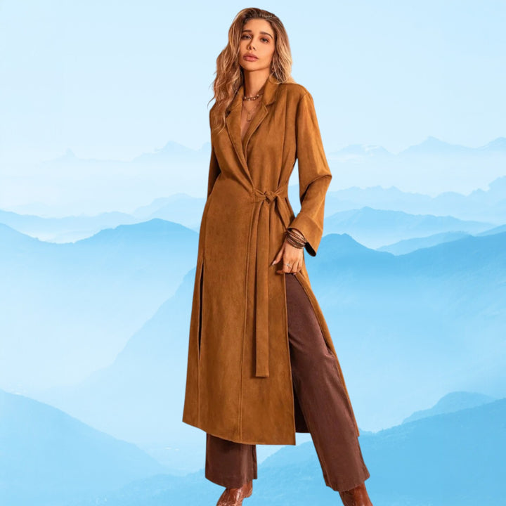 Slit Tied Collared Neck Longline Coat