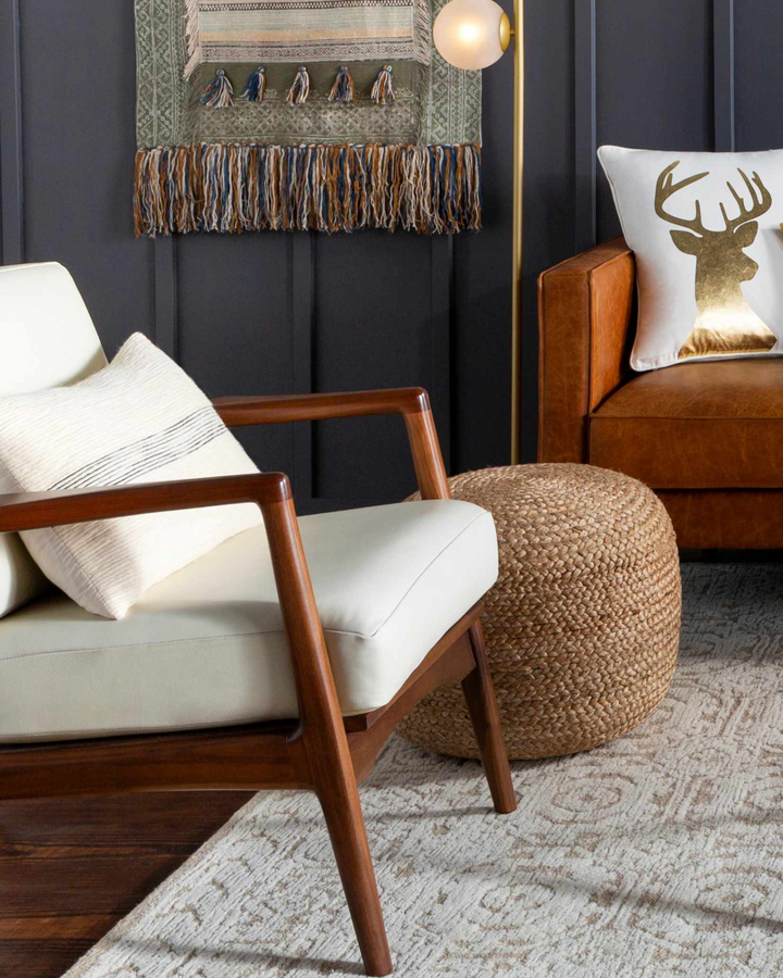 Kaumakani Knitted Jute Round Pouf – Natural Fiber Ottoman & Footrest