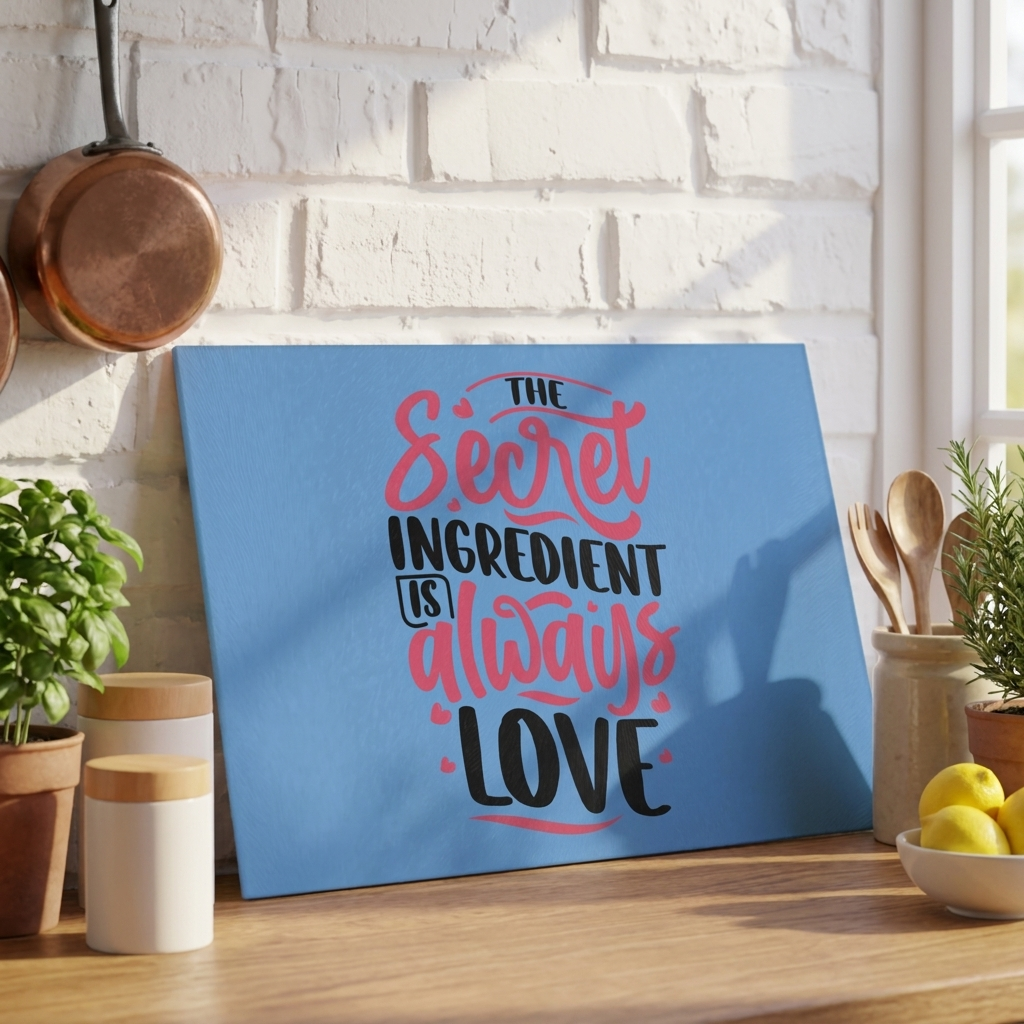 “Secret Ingredient Is Love” Glass Cutting Board – Kitchen Gift for Mom | Mother’s Day