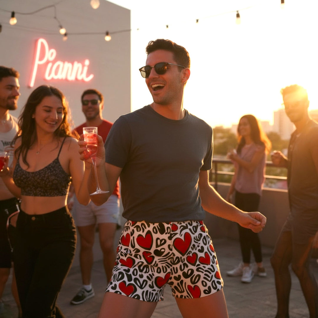 Love Heart Unisex Swim Shorts | Summer Beachwear for Couples & Pool Parties