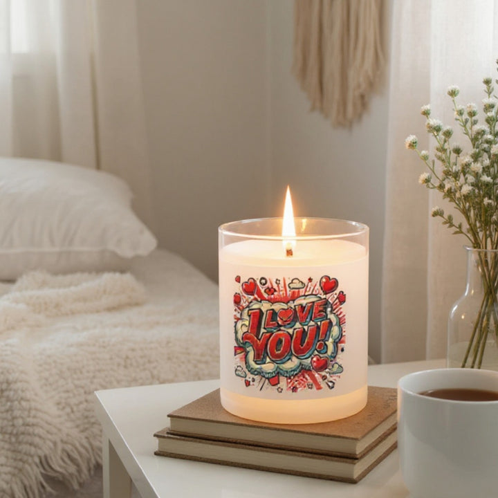 Frosted Glass Candle, 11oz - I Love You