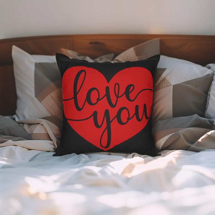Spun Polyester Square Pillowcase - Black and Red Love You