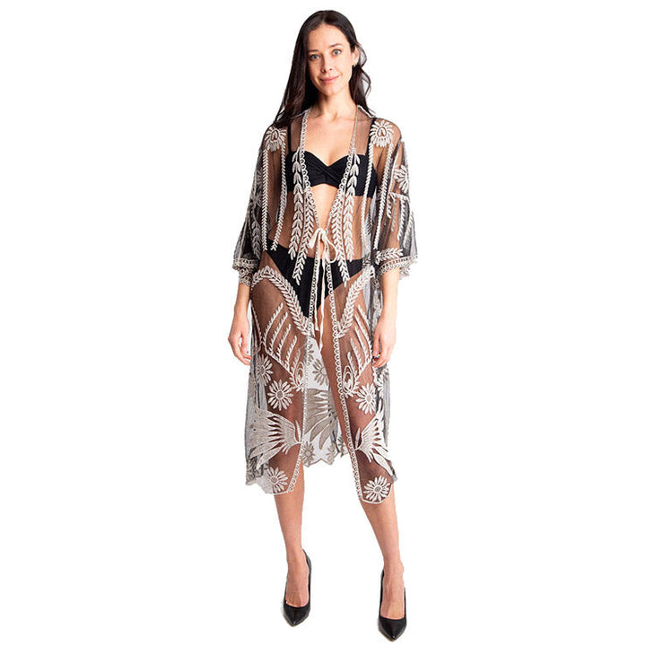 Lux Lace Tie Knot Closure Cover-Up Kimono Poncho