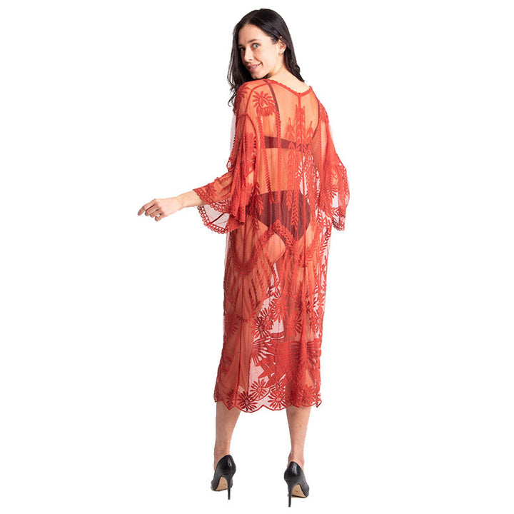 Lux Lace Tie Knot Closure Cover-Up Kimono Poncho