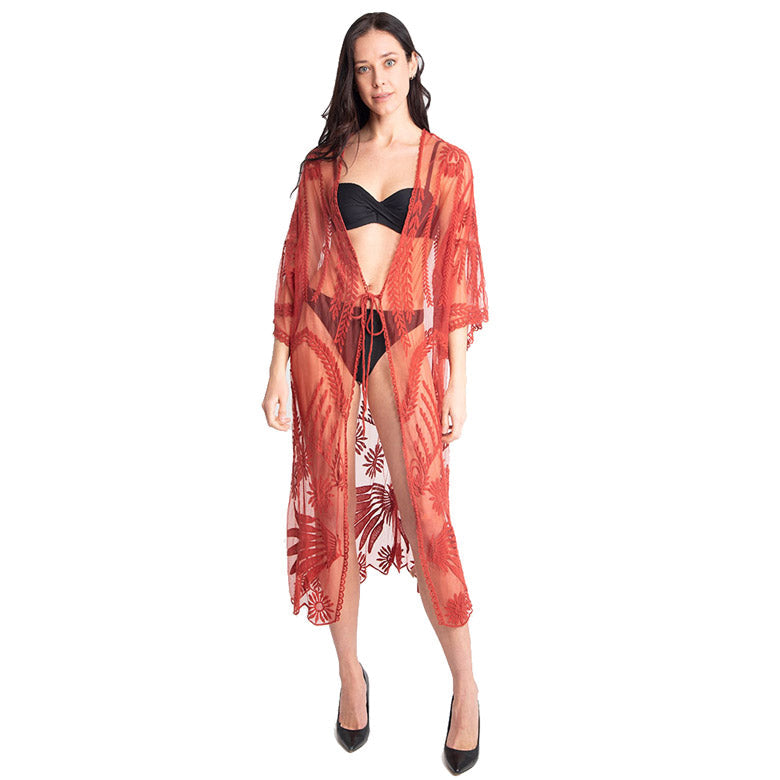 Lux Lace Tie Knot Closure Cover-Up Kimono Poncho