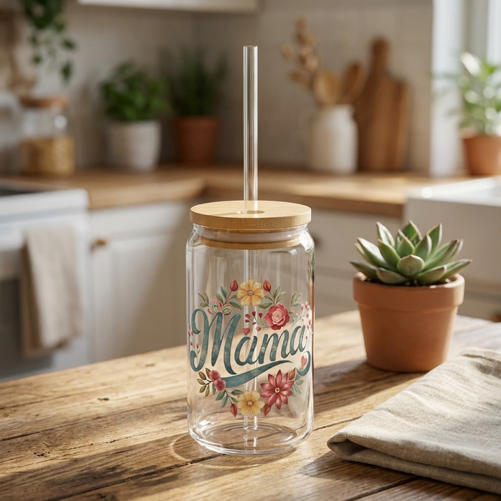 Floral Mama Sipper Glass - 16oz Eco-Friendly Drinkware