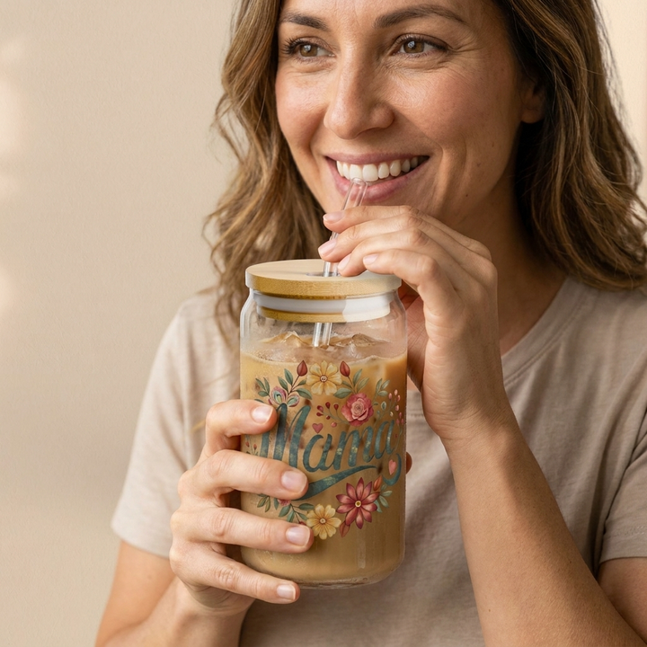 Floral Mama Sipper Glass - 16oz Eco-Friendly Drinkware