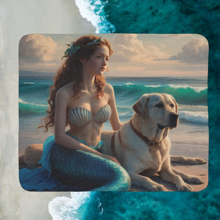 Fleece Sherpa Blanket - Mermaid with Her Dog