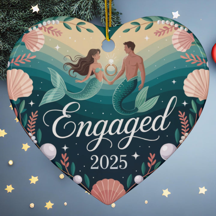 Mermaid & Merman Engagement 2025 Ceramic Ornament – Romantic Holiday Keepsake Gift