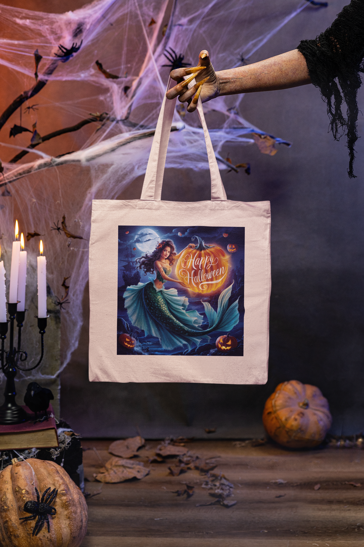 Cotton Canvas Tote Bag - Mermaid Halloween