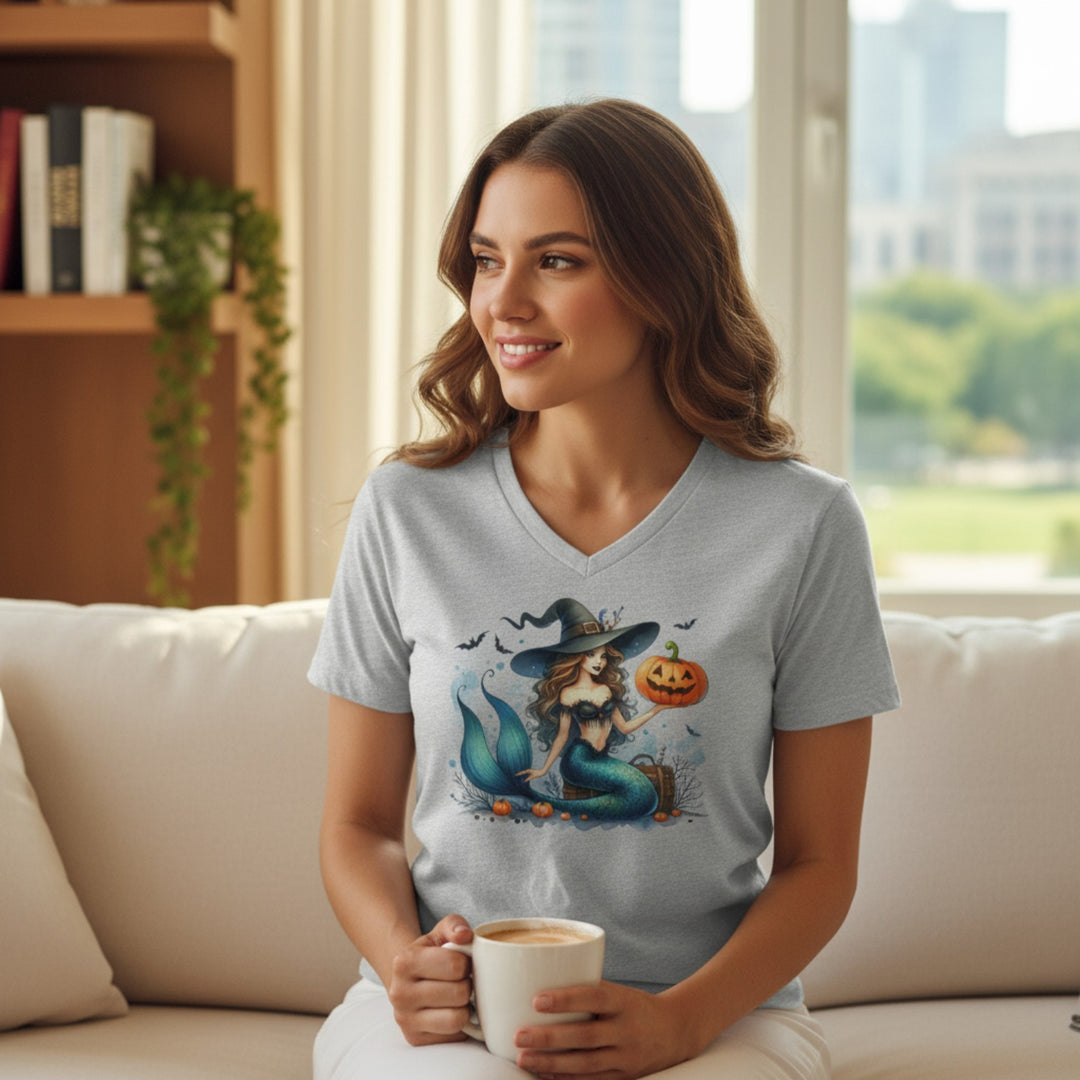 Halloween Mermaid V-Neck Tee, Mermaid T-Shirt