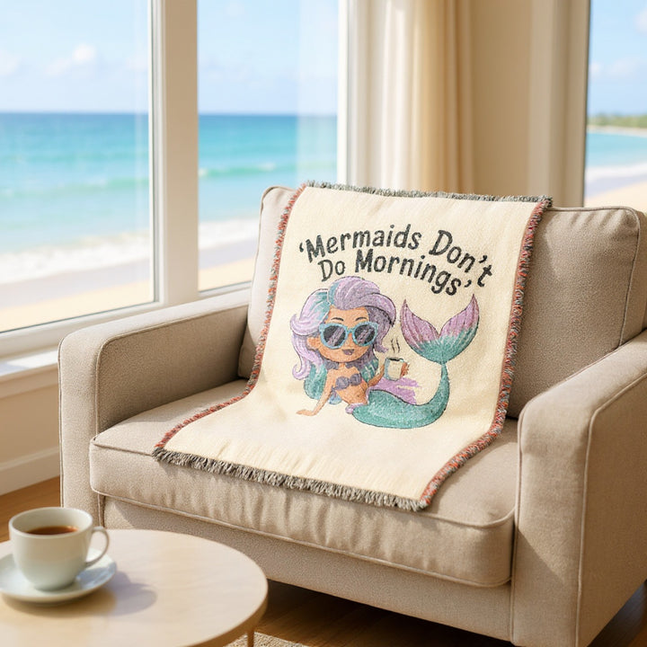 Mermaids Don’t Do Mornings Woven Blanket – Gift for Mermaid Lovers