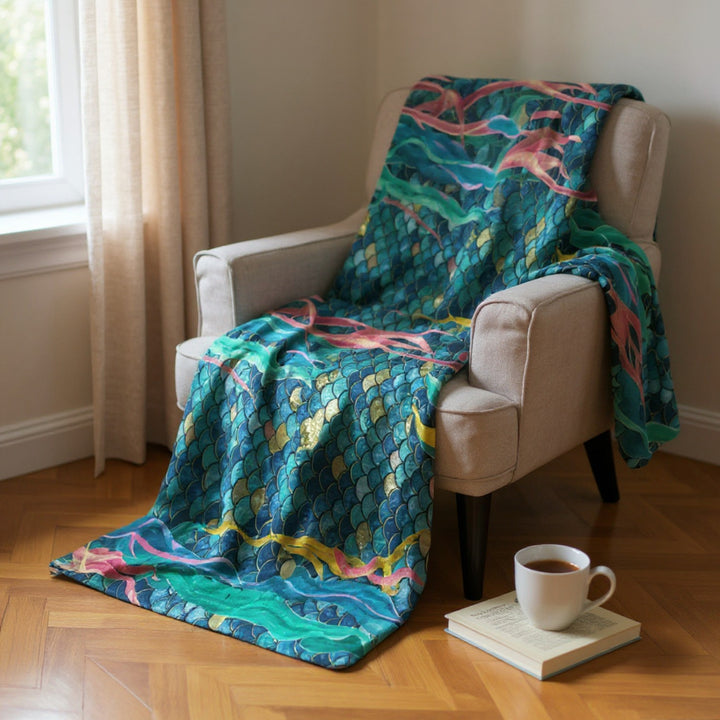 Fleece Sherpa Blanket - Mermaid Scale Party