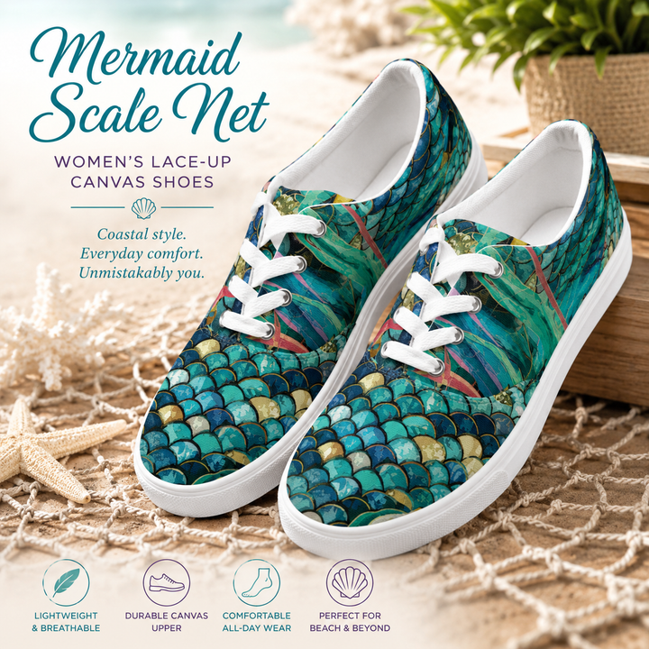 Mermaid Scale Net Women’s lace-up canvas shoes