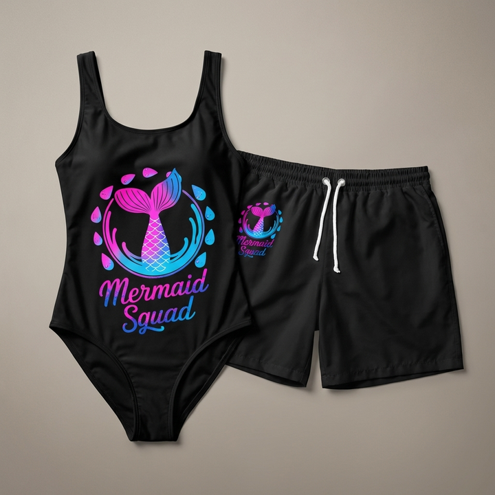 Mermaid Squad Unisex Swim Shorts - Fun Beachwear for Summer Adventures