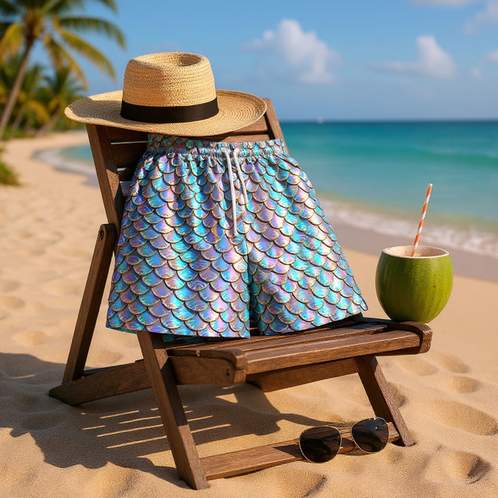 Iridescent Mermaid Scale Unisex Swim Shorts - Beach Ready Swimwear