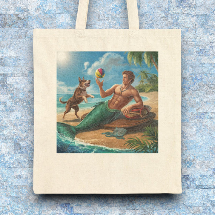 Cotton Canvas Tote Bag - Merman Tossing A Ball
