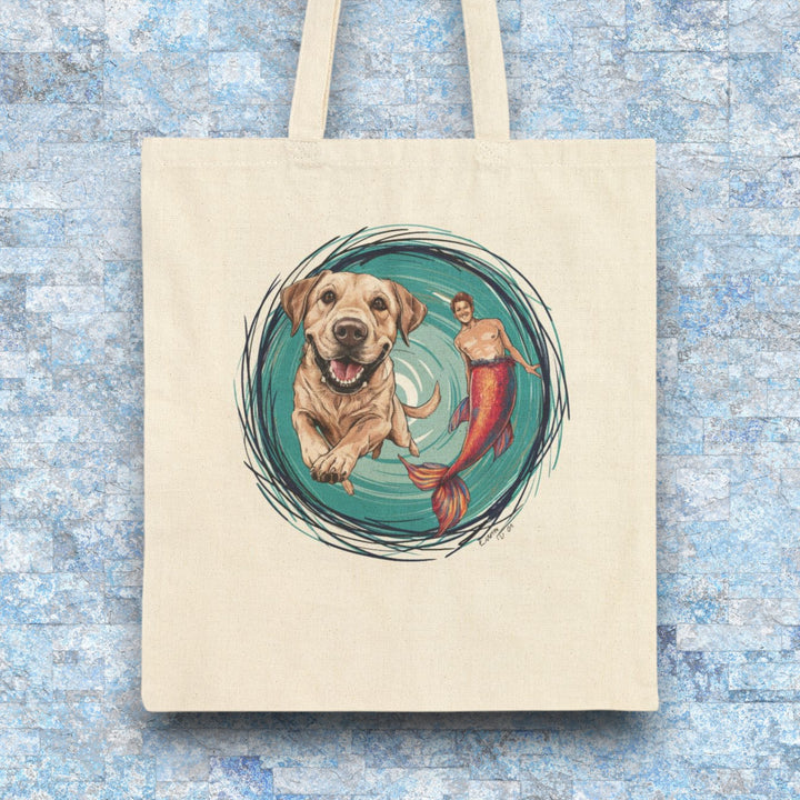 Cotton Canvas Tote Bag - Merman and His Dog