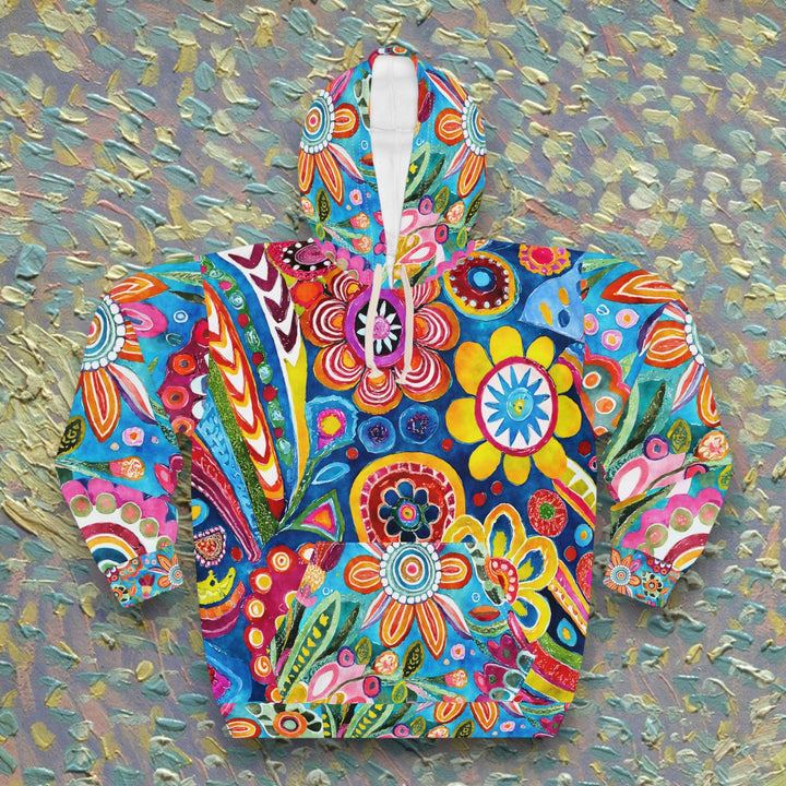 Vibrant Floral Unisex Pullover Hoodie – Colorful Bohemian Style for Every Day