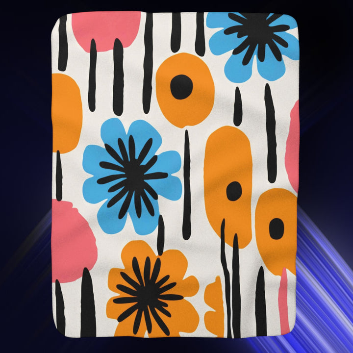Mod Flowers Sherpa Fleece Blanket – Cozy Floral Plush Throw for Home