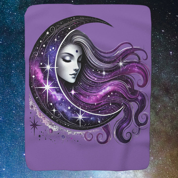 Cosmic Moon Sherpa Fleece Blanket – Starry Night Throw & Astrology Gift