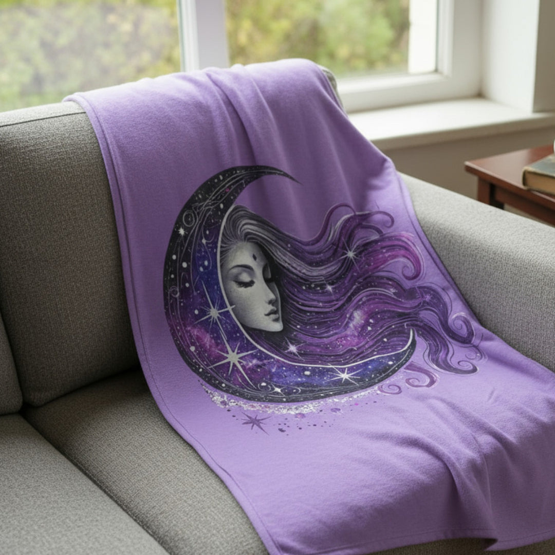 Cosmic Moon Sherpa Fleece Blanket – Starry Night Throw & Astrology Gift