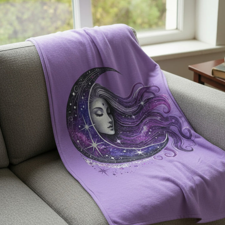 Cosmic Moon Sherpa Fleece Blanket – Starry Night Throw & Astrology Gift