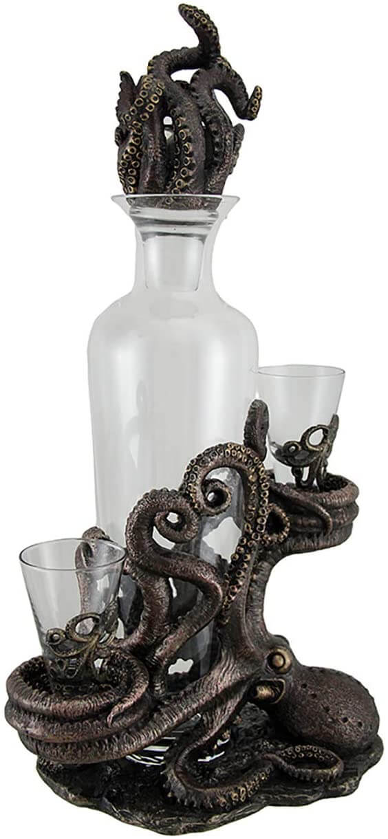 Steampunk Octopus Decanter Set with Two Glasses