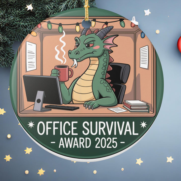 Office Survival Award Ceramic Ornament – Funny Workplace Holiday Keepsake Gift