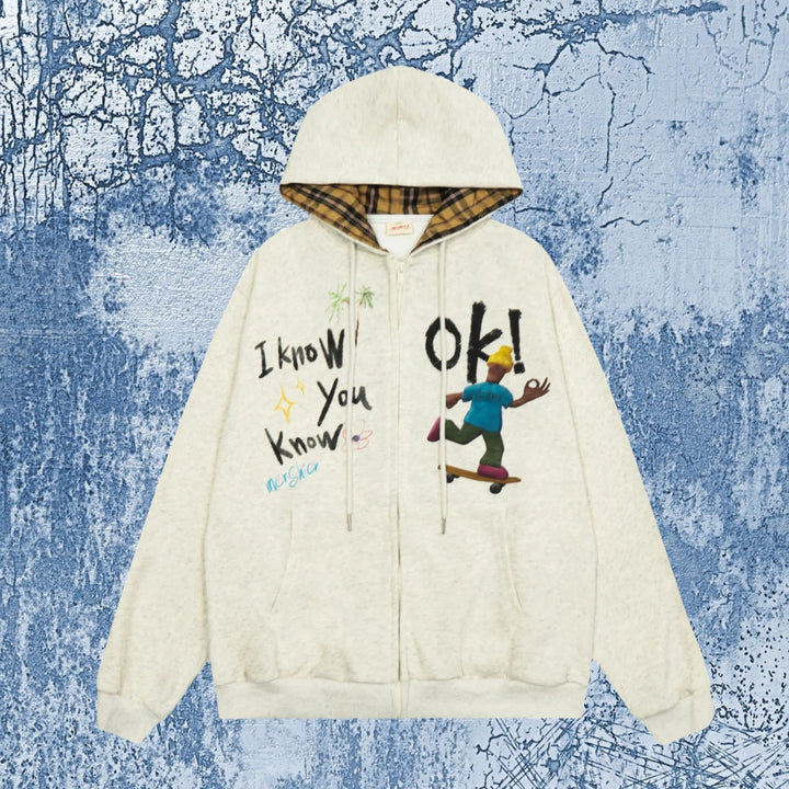 Men's Drawstring OK Zip Up Hoodie