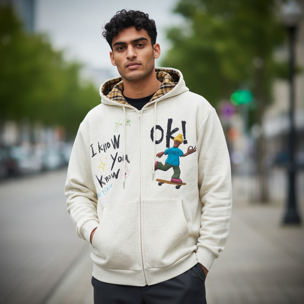 Men's Drawstring OK Zip Up Hoodie