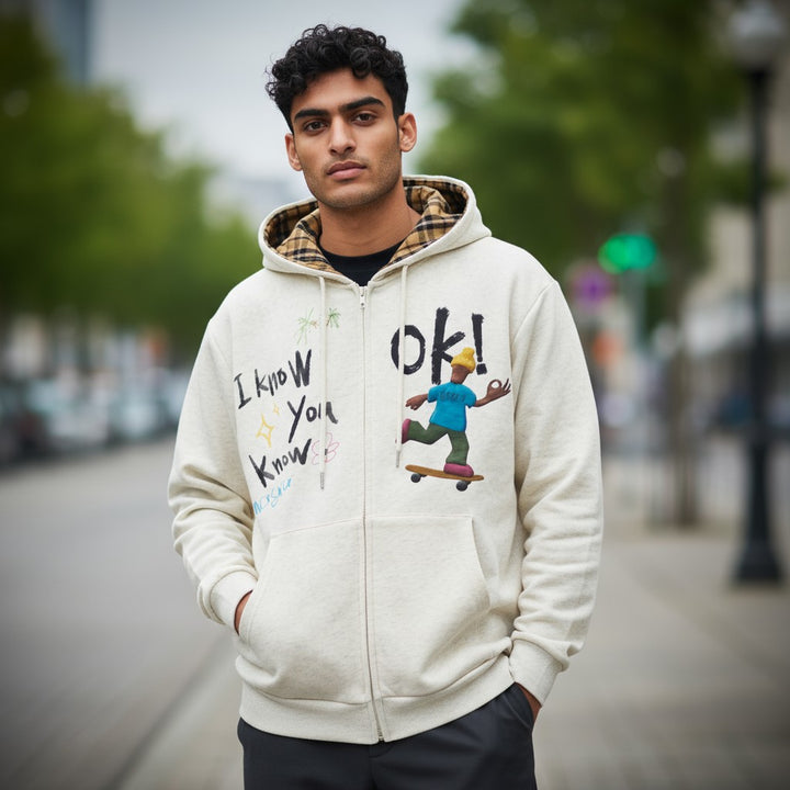 Men's Drawstring OK Zip Up Hoodie