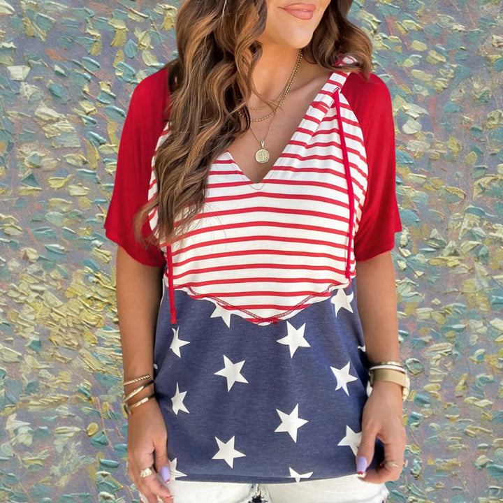 Stars and Stripes Print Drawstring Hoodie