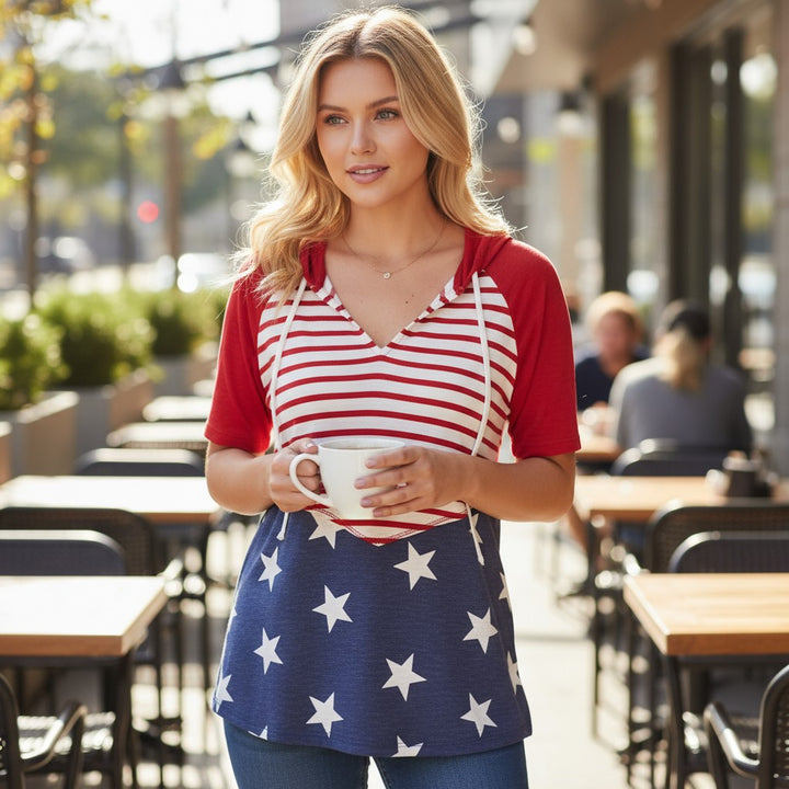 Stars and Stripes Print Drawstring Hoodie