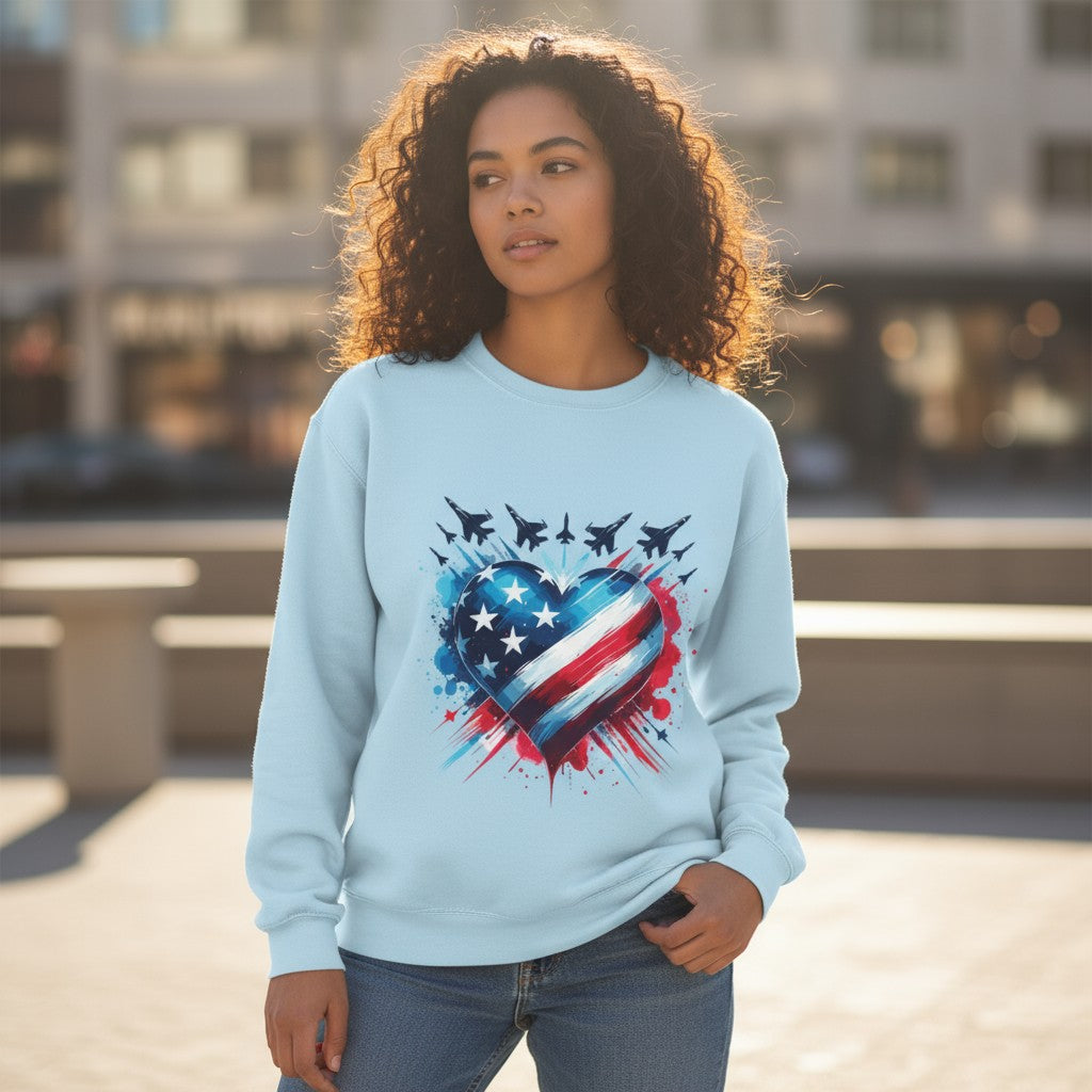 Patriotic Heart Sweatshirt, USA Pride Apparel, Unisex Fashion